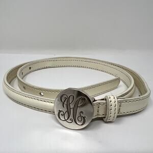 Tommy Hilfiger Belt Women Medium White Leather Round Silver Buckle Handmade